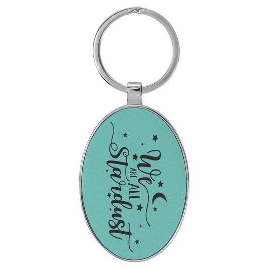 Teal 3" x 1 3/4" Laserable Leatherette/Metal Oval Keychain