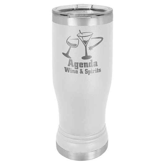 White 14 oz. Polar Camel Pilsner with Clear Lid