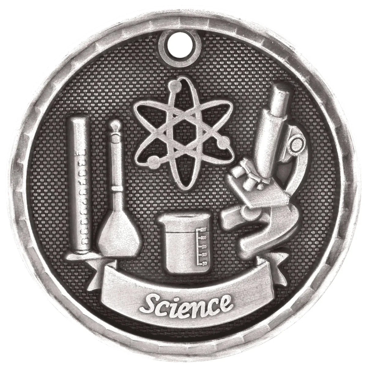 Antique Silver 2" 3D Science Medal
