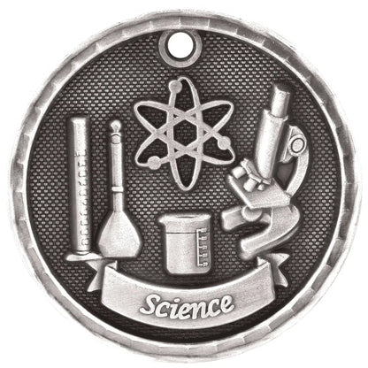 Antique Silver 2" 3D Science Medal