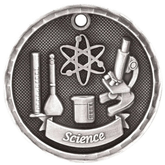 Antique Silver 2" 3D Science Medal