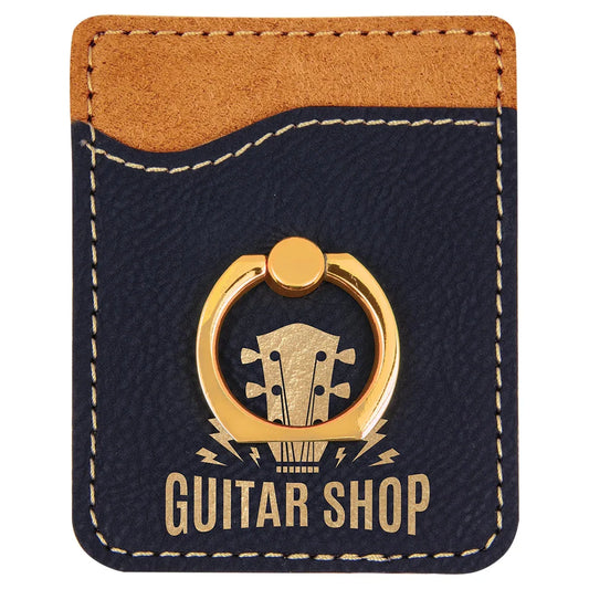 Black/Gold Laserable Leatherette Phone Wallet with Gold Phone Wallet with Silver Ring