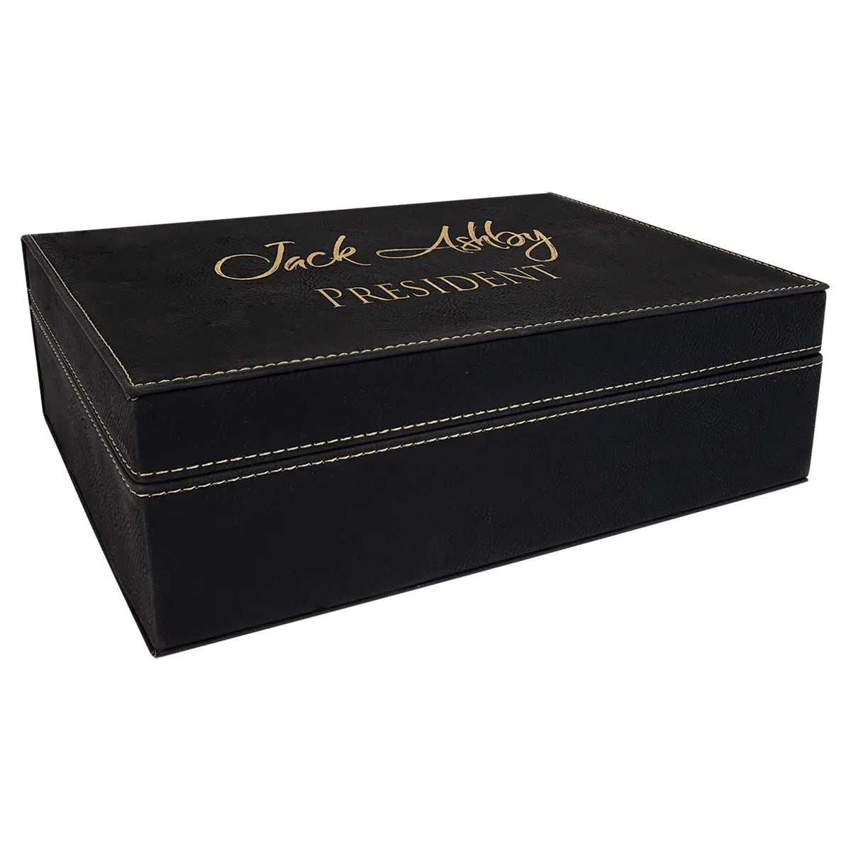 Black/Gold 10 1/4" x 7 1/2" Laserable Leatherette Premium Gift Box