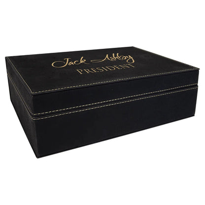 Black/Gold 10 1/4" x 7 1/2" Laserable Leatherette Premium Gift Box