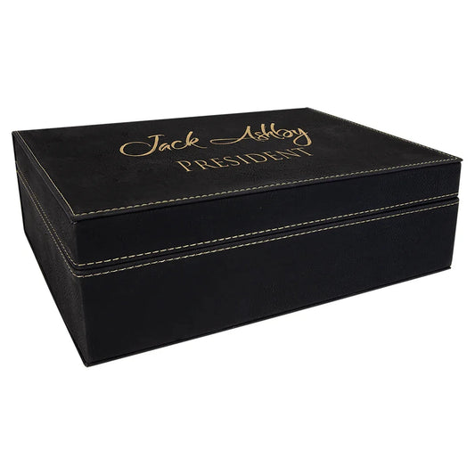 Black/Gold 10 1/4" x 7 1/2" Laserable Leatherette Premium Gift Box