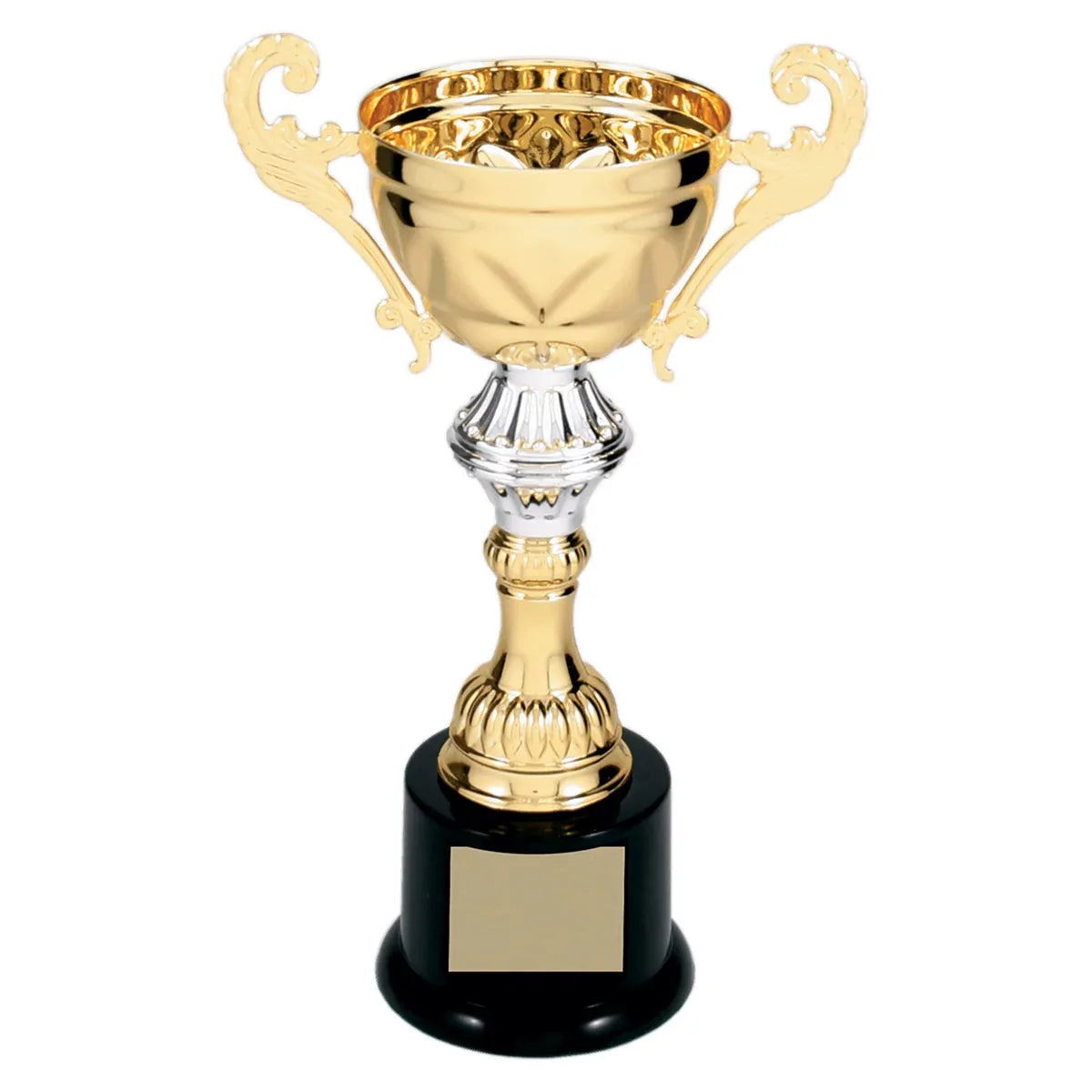 Gold 8 3/4" Completed Metal Cup Trophy on Plastic Base