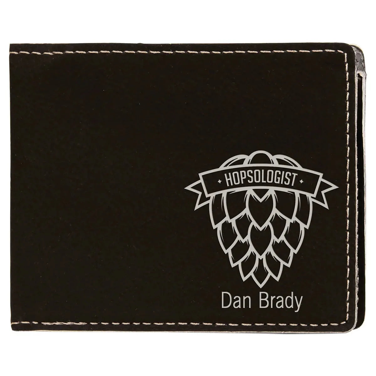 Black/Silver 4 1/2" x 3 1/2" Laserable Leatherette Bifold Wallet