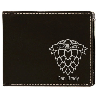 Black/Silver 4 1/2" x 3 1/2" Laserable Leatherette Bifold Wallet