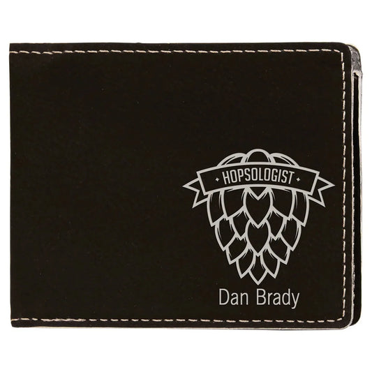 Black/Silver 4 1/2" x 3 1/2" Laserable Leatherette Bifold Wallet