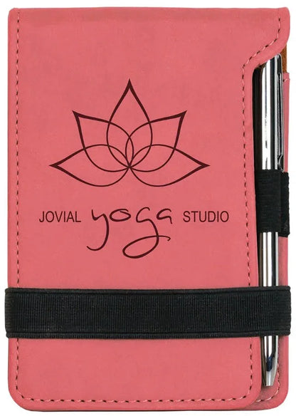 Pink 3 1/4" x 4 3/4" Laserable Leatherette Mini Notepad with Pen