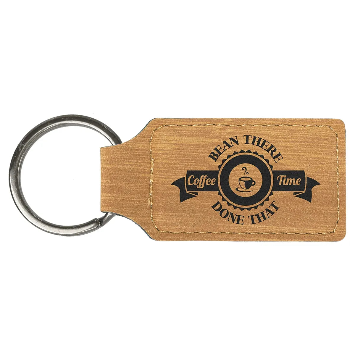 Bamboo 2 3/4" x 1 1/4" Laserable Leatherette Rectangle Keychain