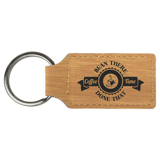 Bamboo 2 3/4" x 1 1/4" Laserable Leatherette Rectangle Keychain