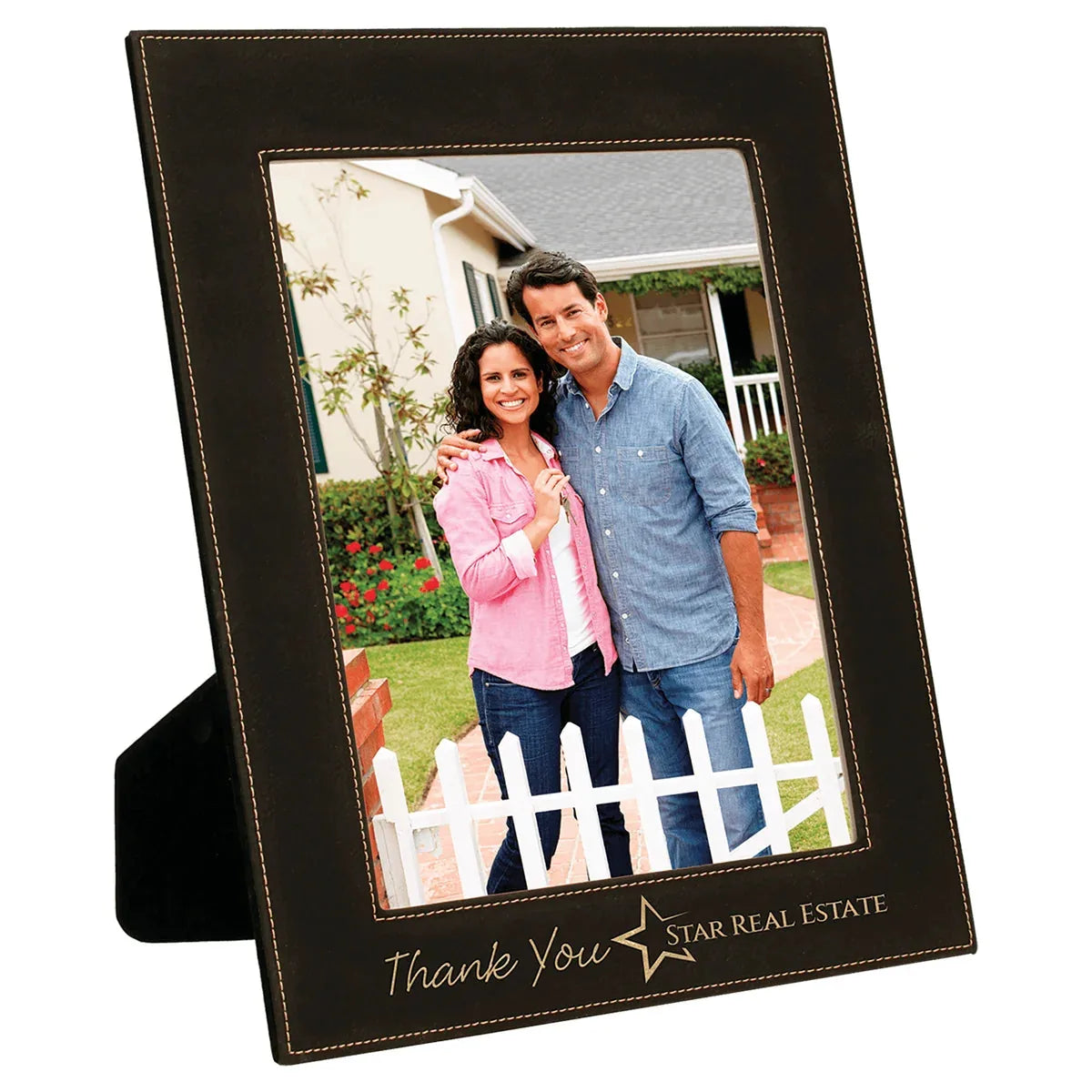 Black/Gold 8" x 10" Laserable Leatherette Photo Frame