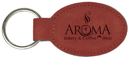 Rose 3" x 1 3/4" Laserable Leatherette Oval Keychain