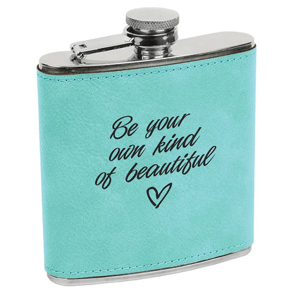 Teal Laserable Leatherette Stainless Steel 6 oz. Flask