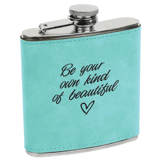 Teal Laserable Leatherette Stainless Steel 6 oz. Flask
