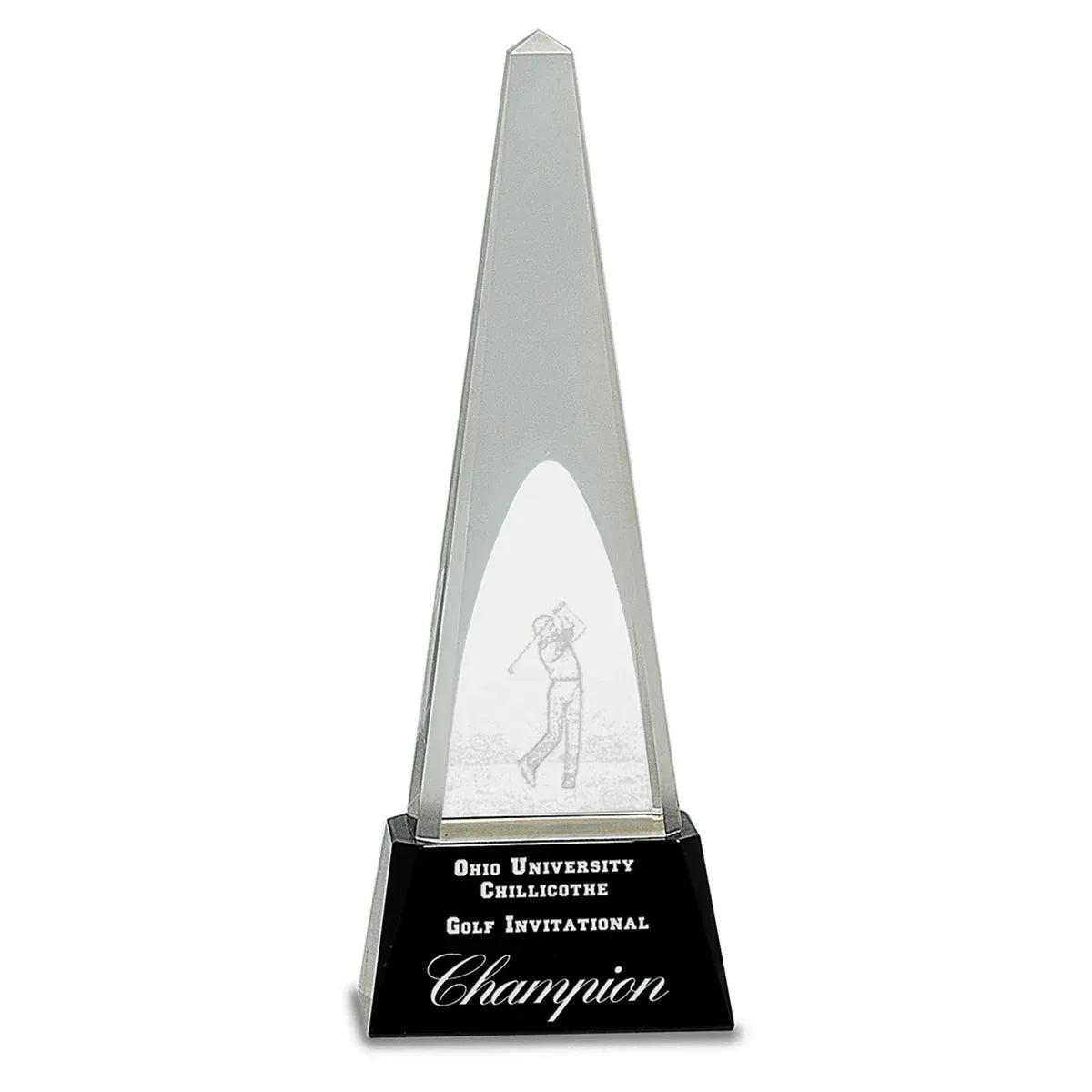10 1/4" Clear Crystal 3D Golf Spire on Black Pedestal Base