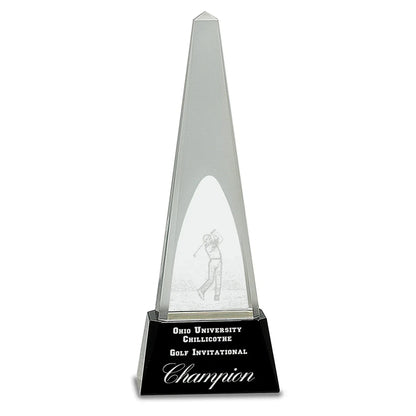 10 1/4" Clear Crystal 3D Golf Spire on Black Pedestal Base
