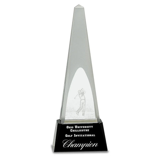10 1/4" Clear Crystal 3D Golf Spire on Black Pedestal Base
