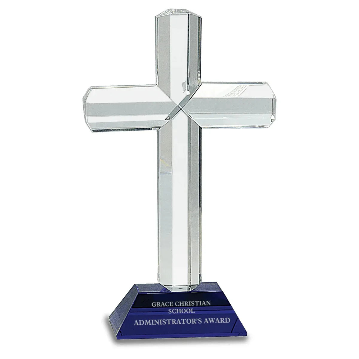 Blue 8 1/2" Crystal Cross on Pedestal Base
