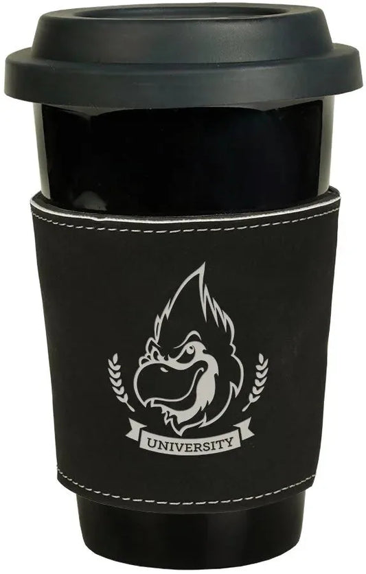 Black/Silver 3" Laserable Leatherette Mug Sleeve