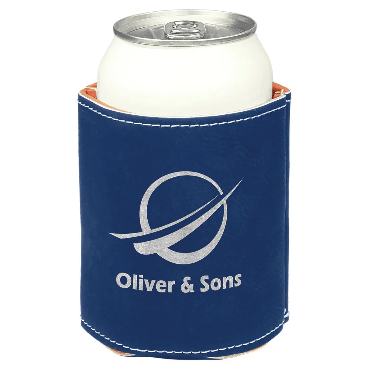 Blue/Silver 3 3/4" Laserable Leatherette Beverage Holder