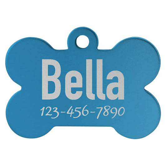 Blue 1 1/4" x 3/4" Laserable Anodized Aluminum Bone Pet Tag