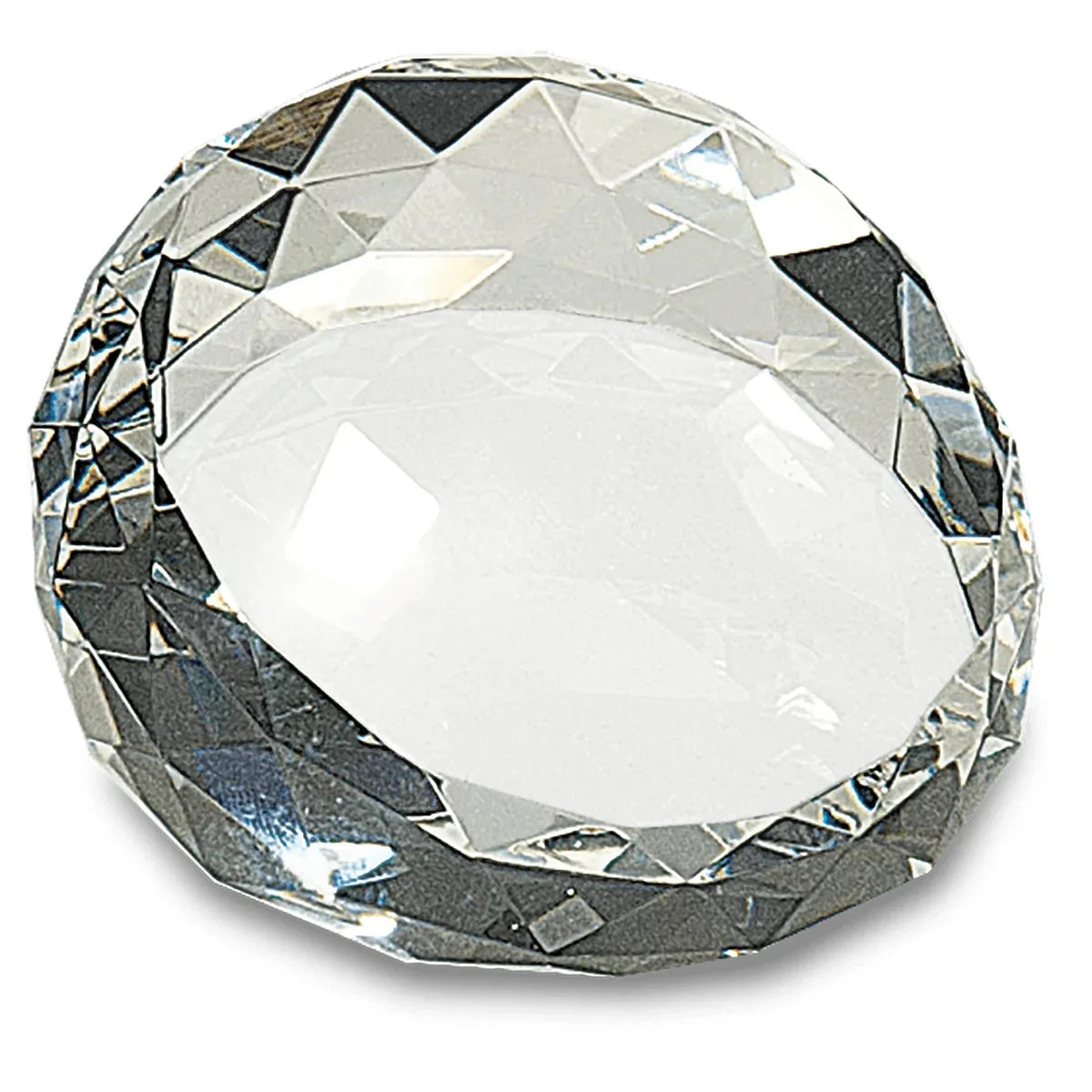 2 1/2" x 1 3/4" Clear Round Crystal Facet Paperweight