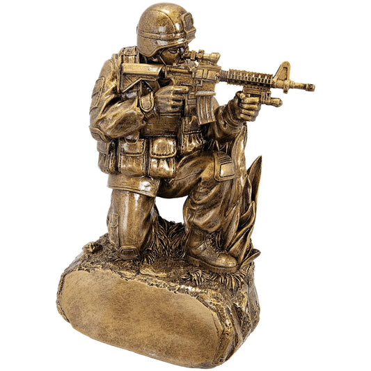 9 1/4" Antique Gold Military Resin Kneeling with Grass