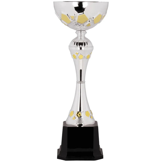 Silver/Gold 13 1/4" Completed Metal Cup Trophy on Plastic Base