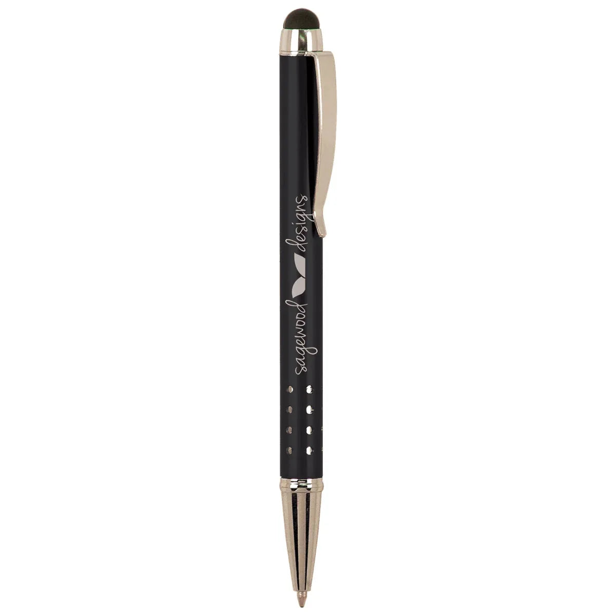 Black with Silver Trim Laserable Pen with Stylus