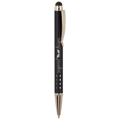 Black with Silver Trim Laserable Pen with Stylus