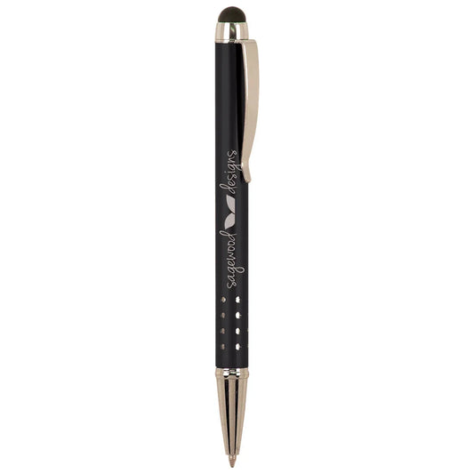Black with Silver Trim Laserable Pen with Stylus