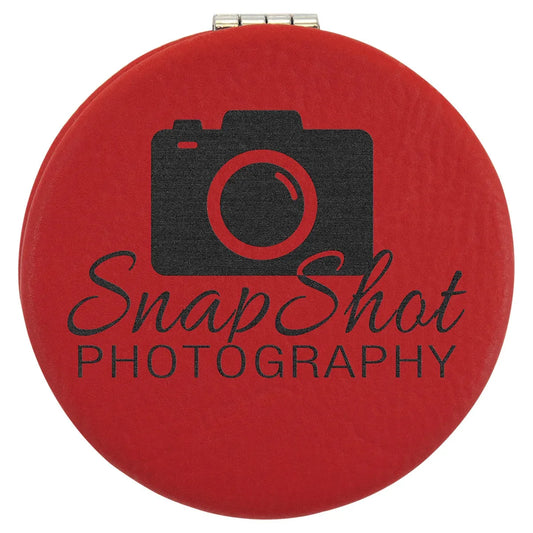 Red 2 1/2" Laserable Leatherette Compact Mirror