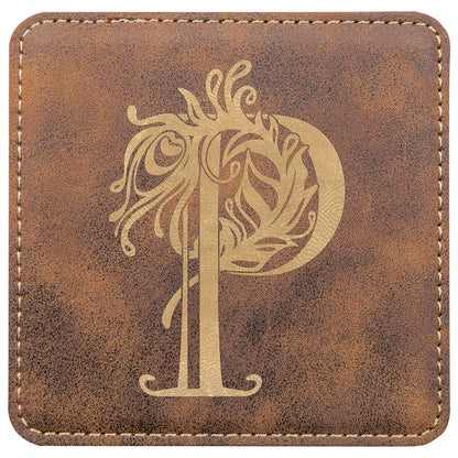 Rustic/Gold 4" x 4" Square Laserable Leatherette Coaster