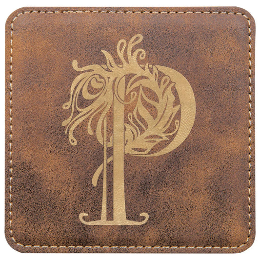 Rustic/Gold 4" x 4" Square Laserable Leatherette Coaster