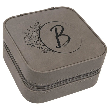 Gray Laserable Leatherette Travel Jewelry Box with Black 4" X 4" Lining