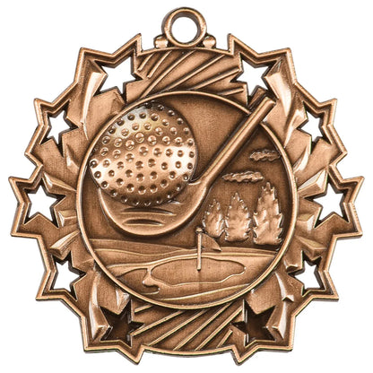 Antique Bronze 2 1/4" Golf Ten Star Medal