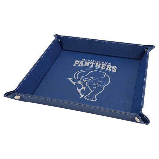 Blue/Silver Laserable Leatherette Snap Up Tray with Silver 9" x 9" Snaps