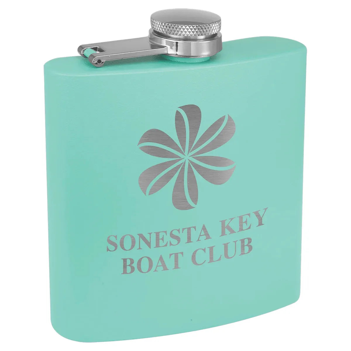 Matte Teal Powder Coated Laserable Stainless Steel 6 oz. Flask