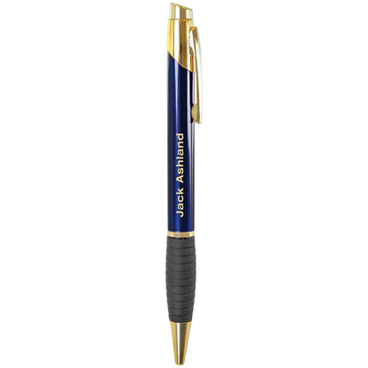 Gloss Blue Brass Ballpoint Pen with Gripper