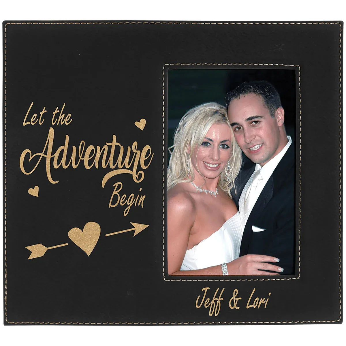 Black/Gold 4" x 6" Leatherette Photo Frame with 4 1/4" x 7 7/8" Engraving Area