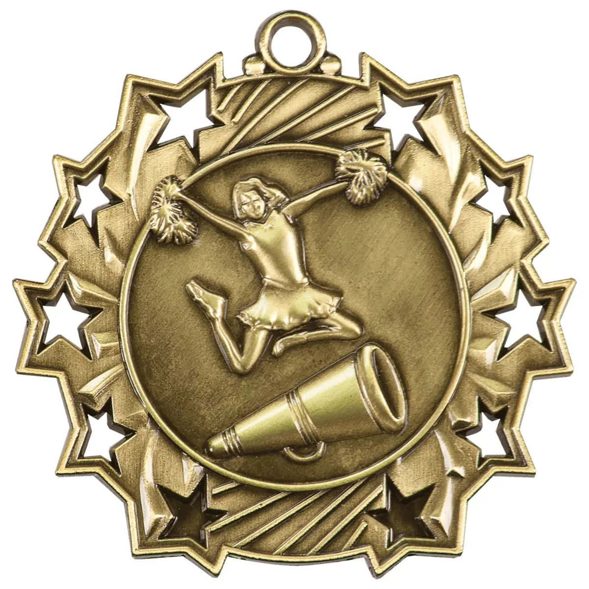 Antique Gold 2 1/4" Cheer Ten Star Medal