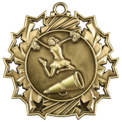 Antique Gold 2 1/4" Cheer Ten Star Medal