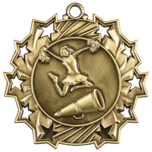 Antique Gold 2 1/4" Cheer Ten Star Medal
