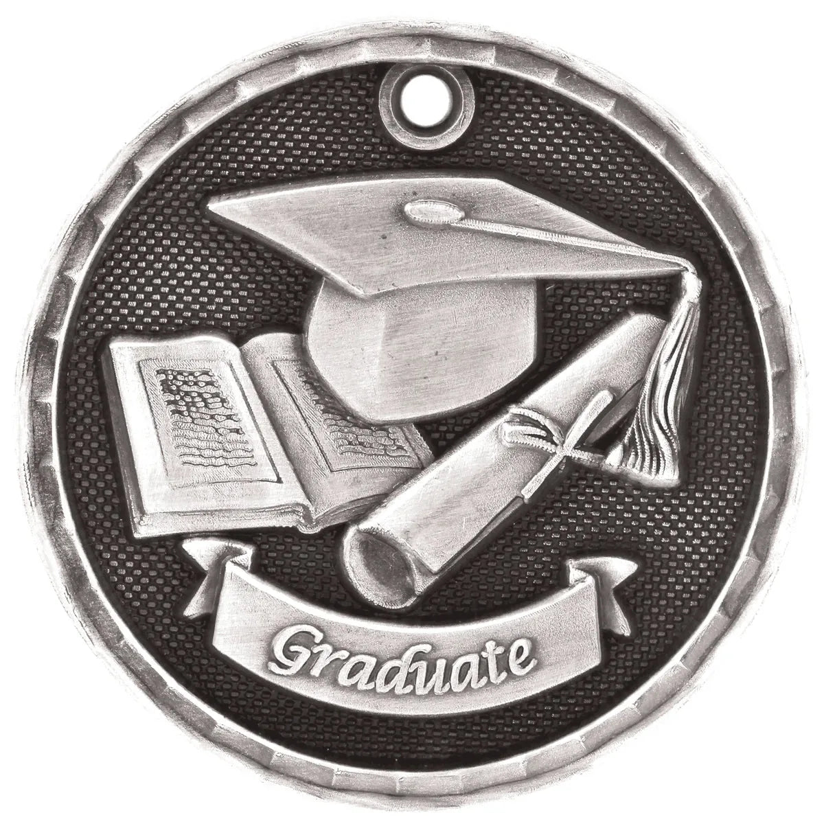 Antique Silver 2" 3D Graduate Medal