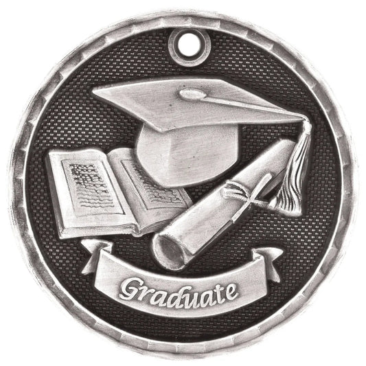 Antique Silver 2" 3D Graduate Medal