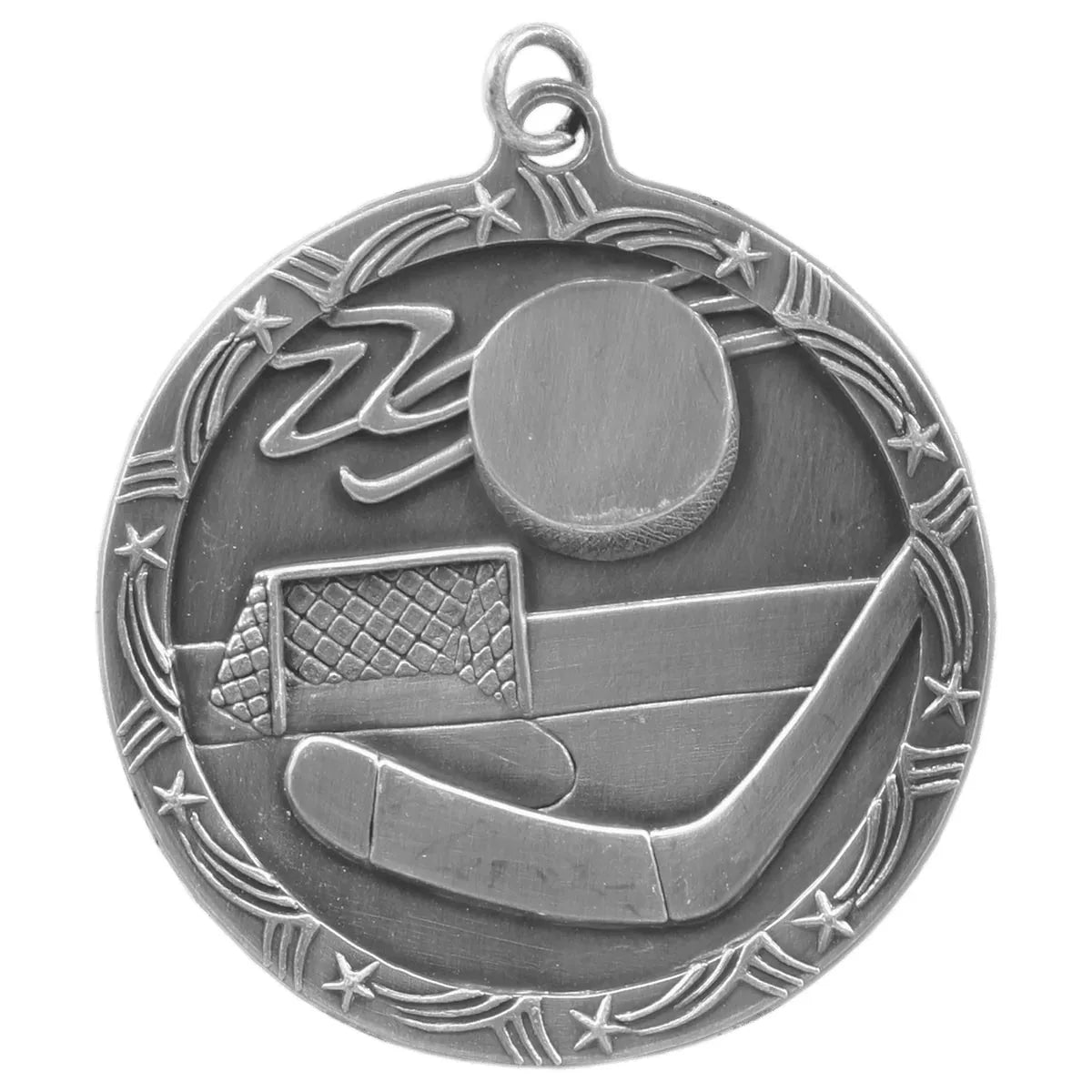 Antique Silver 2 1/2" Hockey Shooting Star Medal