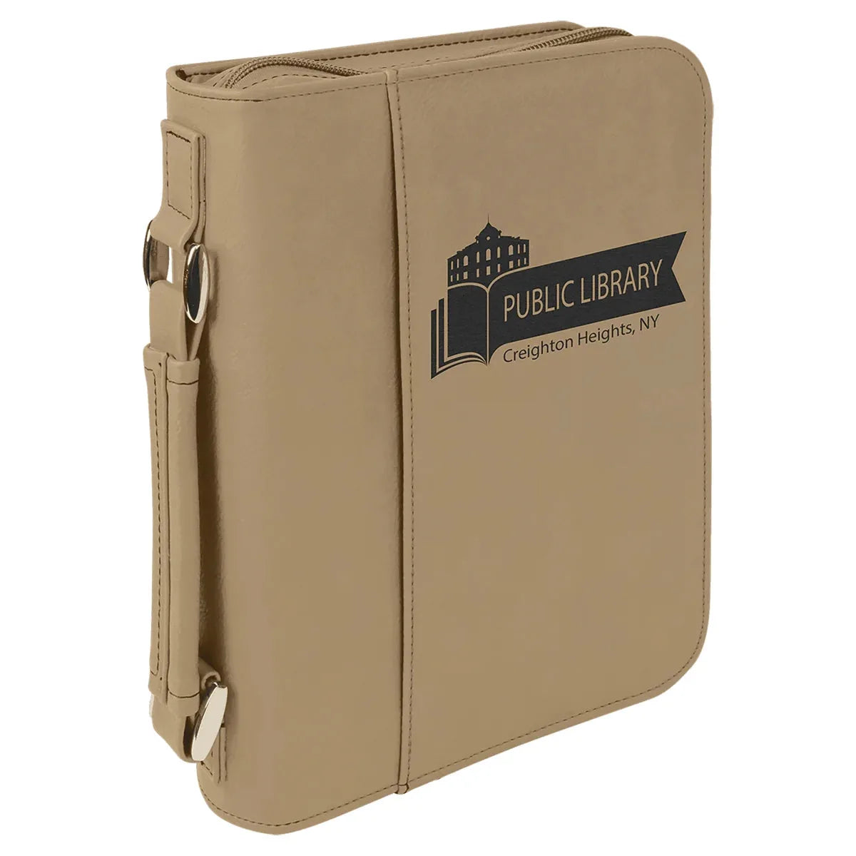 Light Brown 7 1/2" x 10 3/4" Leatherette Book/Bible Cover with Handle & Zipper