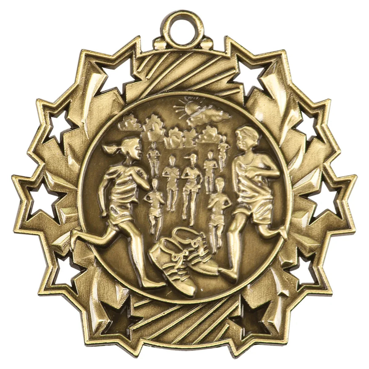 Antique Gold 2 1/4" Cross Country Ten Star Medal